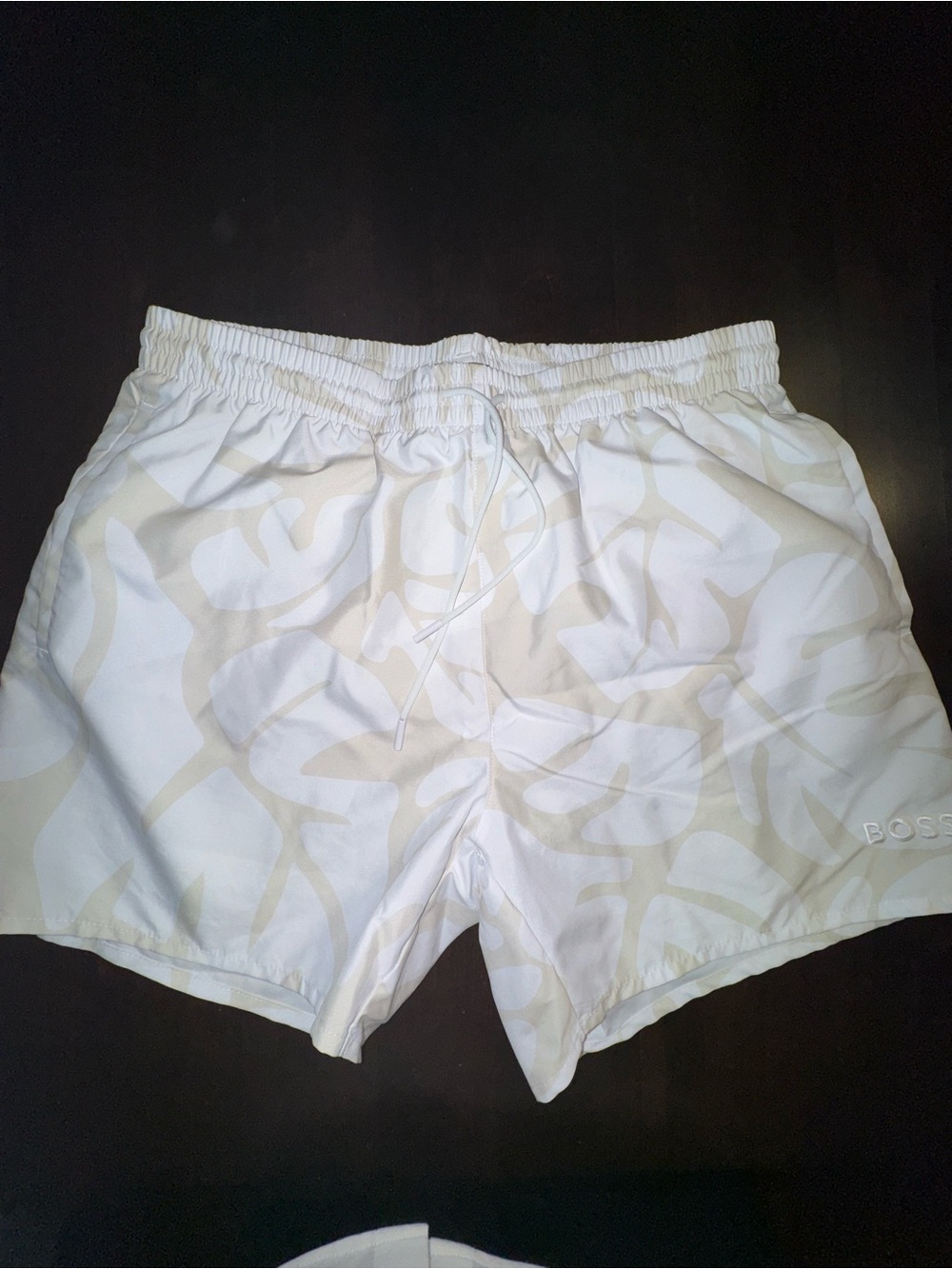 Hugo Boss White and Light Beige Camouflage Swim Shorts